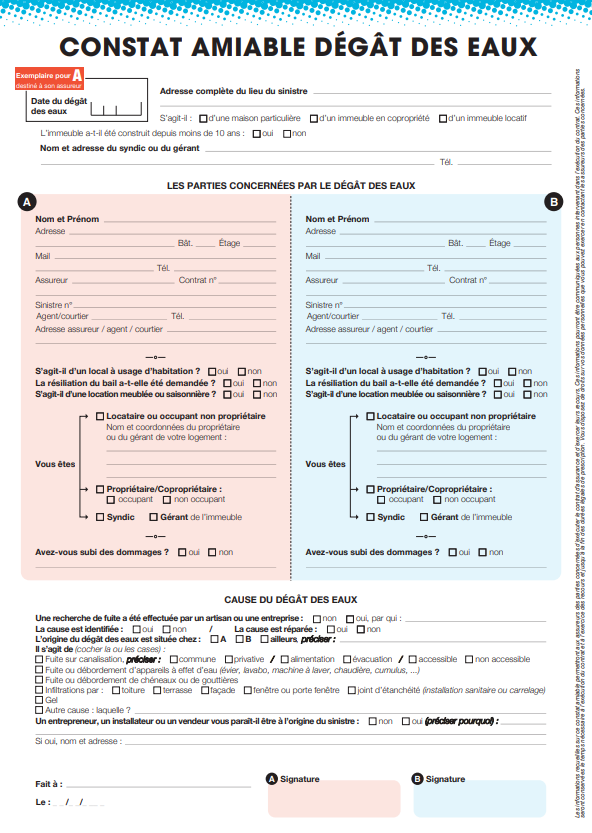 Constat Amiable dégâts des eaux 