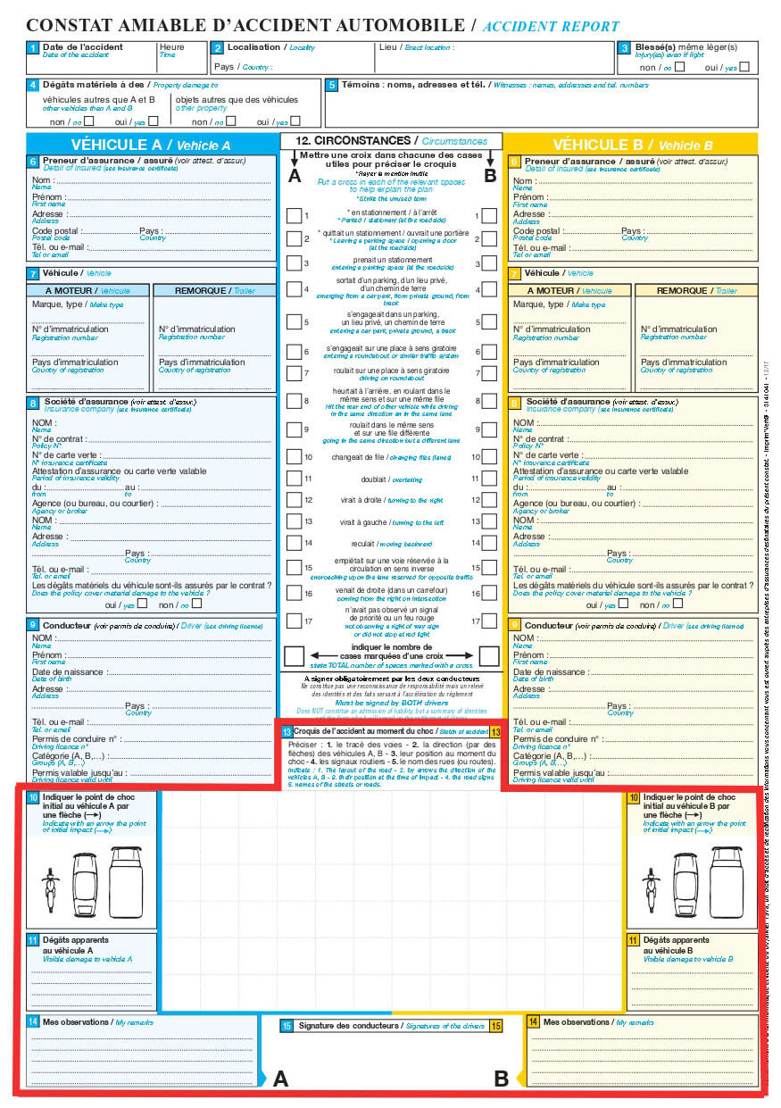 Recto constat amiable : croquis de l’accident